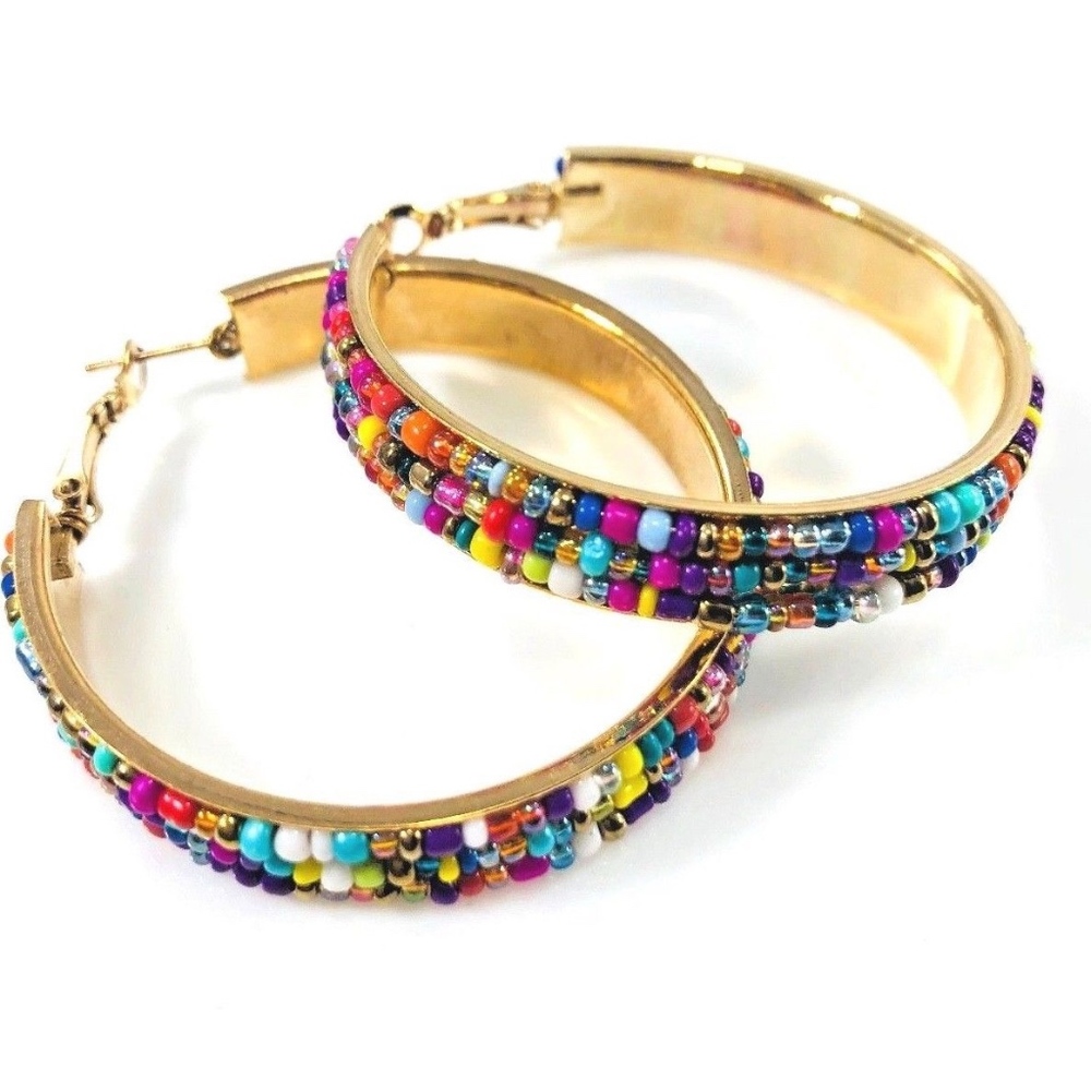 Hoop Earrings Multicolor Beaded Bohemian Stud